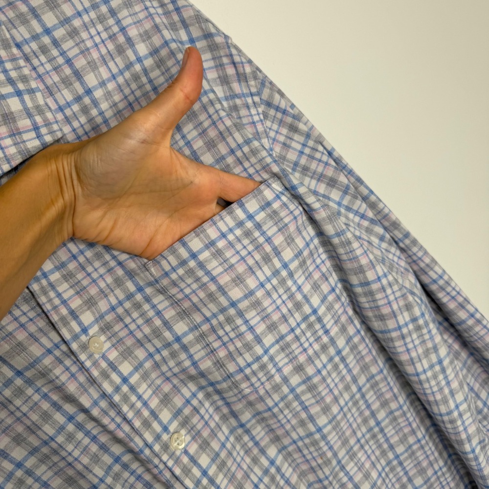 Johnnie-O Performance Mens XL Plaid Button Down Shirt Blue Grey Long Sleeve Logo - Picture 4 of 7